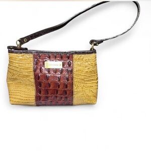 Brahmin Kayla clutch in passion fruit leather-croc-embossed patent Leather.